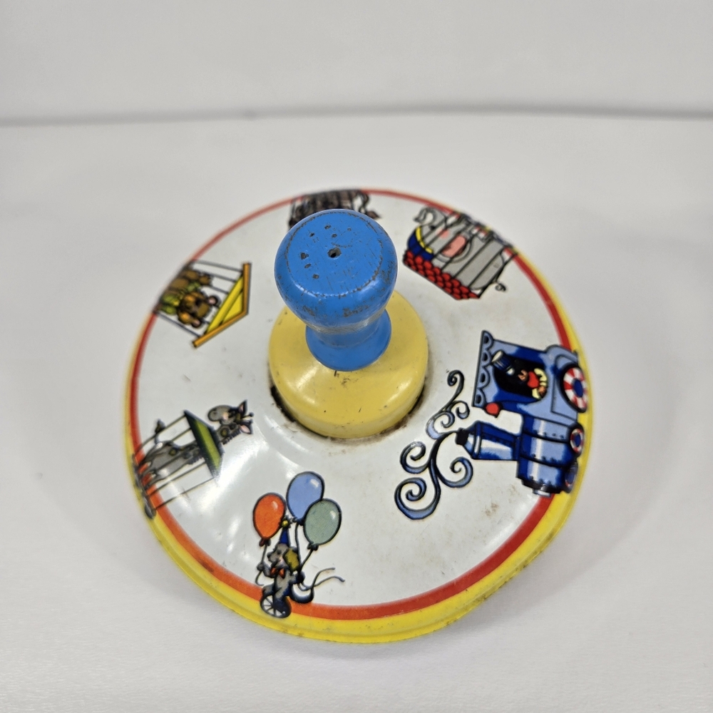 VTG Ohio Art Tin Metal Spinning Toy Top Working Circus Animals 1950s Retro